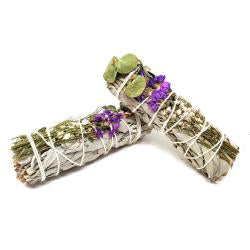 Floral Sage -White Sage, Eucalyptus, Purple Sinuata & Lavender 4" (1 each)